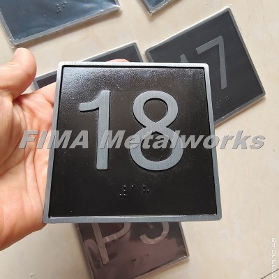 Custom Die-Cast steel 3D Indicator Braille Signage with 3m tape black backgrand and silver letter